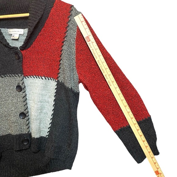 Allison Daley‎ Patchwork Cardigan XL Red Black Gray Acrylic Wool Blend - Picture 9 of 12